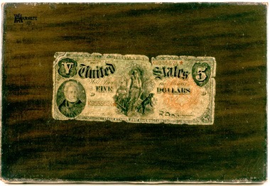 Harnett's ultrarealistic paintings of money earned him a visit from the secret service